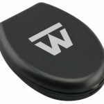 A top-down view of the black Truweigh Sonic Digital Mini Scale with a sleek, compact design.