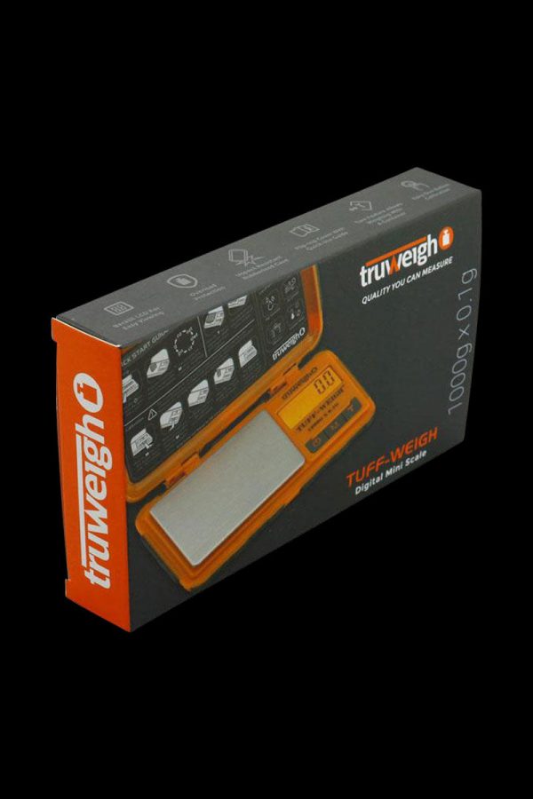 Front view of the Truweigh Tuff-Weigh Mini Scale, showing a digital display against a dark background.