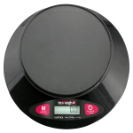 A top-down view of the Truweigh Vortex Digital Bowl Scale, displaying a digital readout on its black surface.