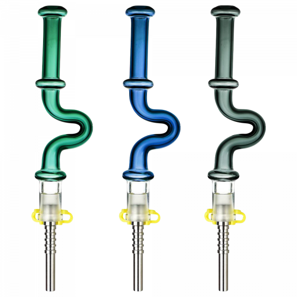 Front view of the U-Bend Neck Vapor Dab Straw with Titanium Tip, showcasing its curved neck and metallic tip against a plain background.
