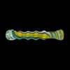Hand pipe with colorful glass swirls.