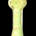 Green glass smoking pipe with red veins.