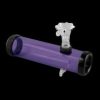 Purple glass bubbler with ornate, clear glass mouthpiece.