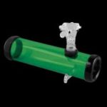 Green glass bubbler with a clear glass mouthpiece.