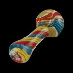 Colorful glass smoking pipe against a black background.