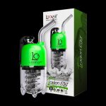 A product shot of Lookah's Dragon Egg e-rigs and packaging, featuring a glowing green glass bubbler atop a compact, clear vaporization device.