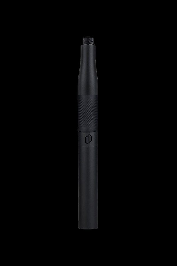 Black cannabis vape pen on a black background.
