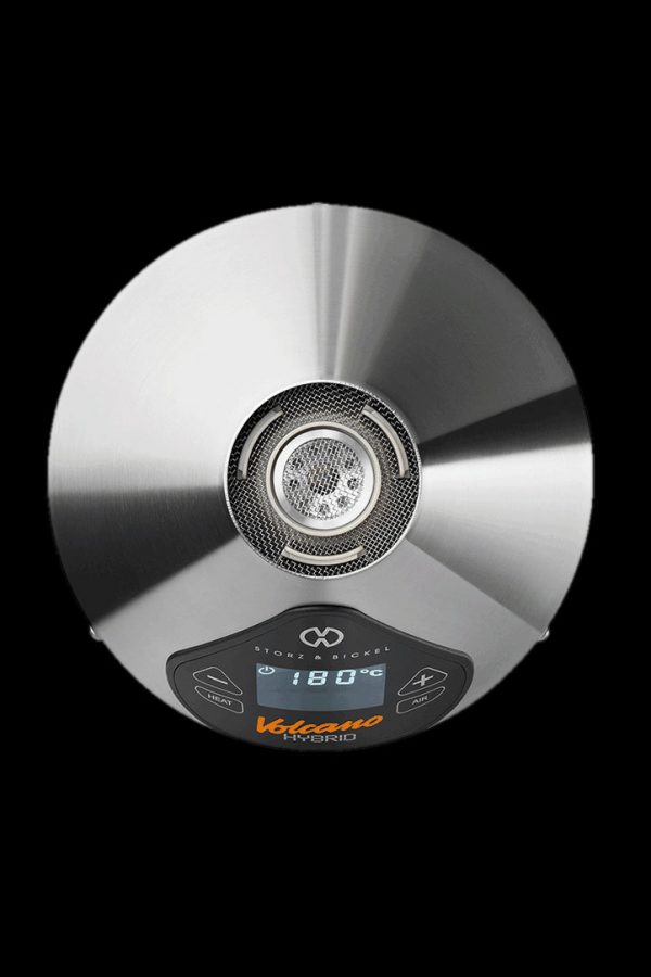 Storz & Bickel Volcano Hybrid vaporizer displaying 180°C on the digital control panel.