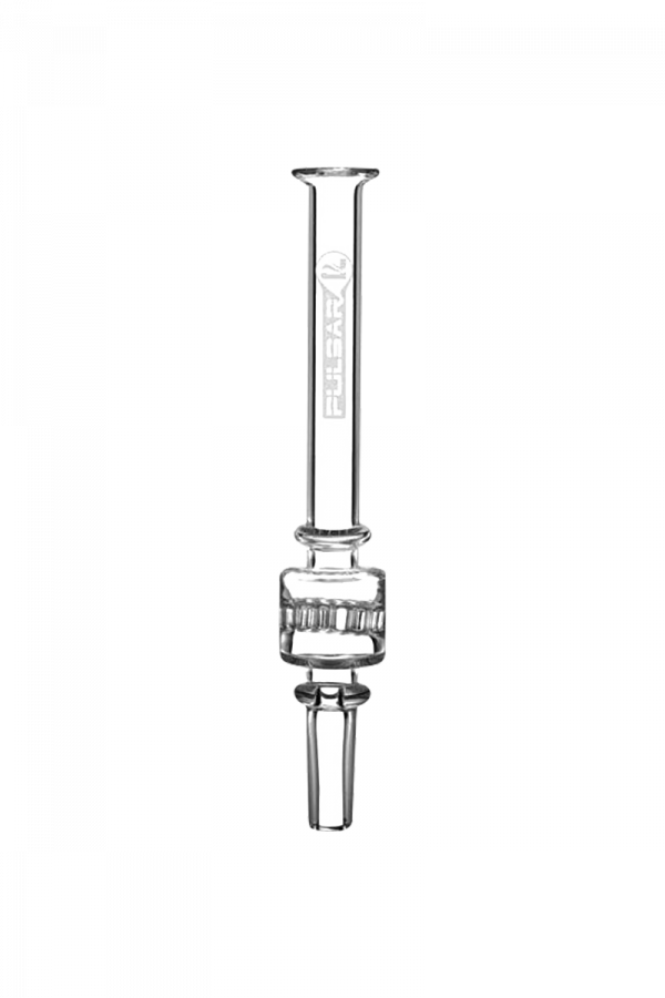 Front view of the Pulsar Vapor Straw with Honeycomb Diffuser, showcasing its clear glass construction and streamlined design.