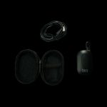 Black Freeze Pipe electronic dab rig with carrying case and USB charging cable on a dark background.