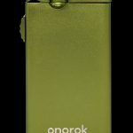 Olive green one-hitter pipe with “onorok” branding.