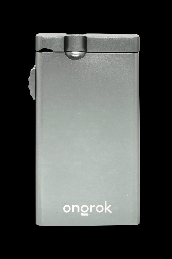 Sleek, gray ongroK portable vaporizer device.