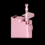 Pink one-hitter pipe with a removable bowl and case.