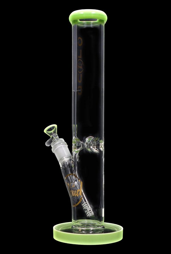 Green glass bong with ice catch and detachable downstem.