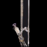 Clear glass water pipe (bong) with a purple base and mouthpiece, featuring percolators for filtration.