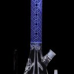 Front view of the Cloud Cali X 15-inch Engraved Thick Base Beaker Water Pipe, showing a detailed engraved design on clear glass.