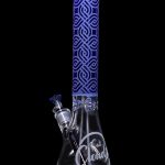 Front view of the Cloud Cali X 15-inch Engraved Thick Base Beaker Water Pipe, showing its blue and clear glass design.