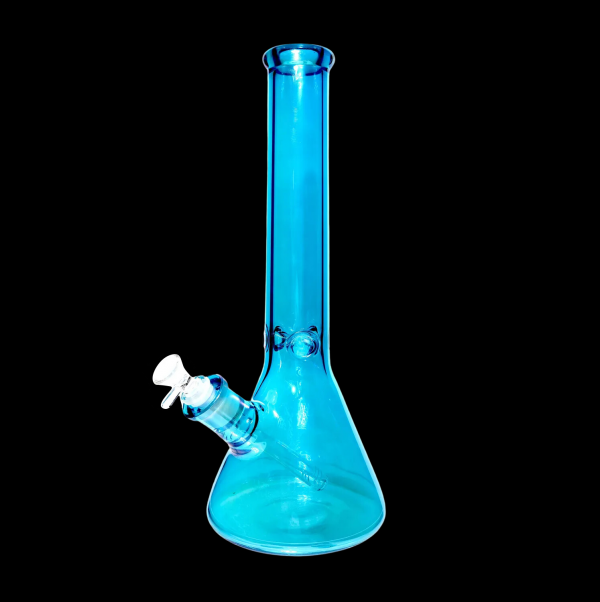 Blue glass bong isolated on a black background.