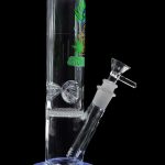 Blue glass water pipe (bong) with ice catcher and clear glass bowl.