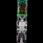 Glass water pipe (bong) with colorful cartoon graphics and a glass bowl.