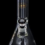 Clear glass bong with blue accents, isolated on a black background.