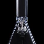 Clear glass bong with blue accents, isolated on black.
