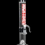 Glass water pipe (bong) with “High Times” branding, featuring percolators and a removable downstem, isolated on a black background.