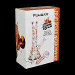 Product box for a “Peaches & Cream” Pulsar water pipe kit, featuring a glass pipe with peach-themed floral patterns.