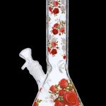 Front view of the 10" Flower Decal Beaker Bong, showcasing a floral design on clear glass.