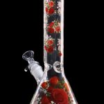 Front view of the 10" Flower Decal Beaker Bong, showing a clear glass piece decorated with colorful flower decals.