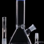 Clear glass bong with detachable downstem and bowl, isolated on a black background.