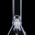 Clear glass bong with blue accents, isolated on black.