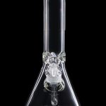 Clear glass bong with ice catcher, isolated on black.