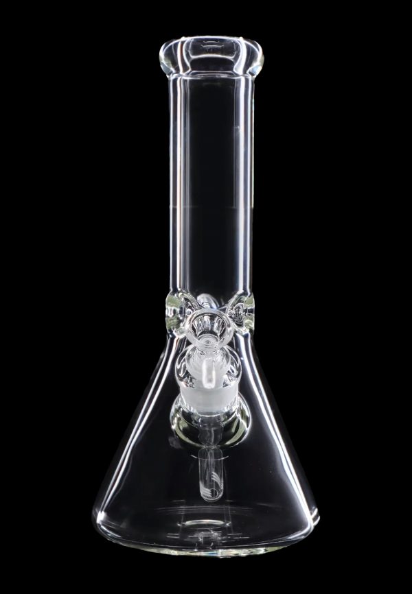 Clear glass bong with ice catcher, isolated on black.