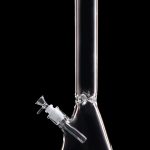 Clear glass bong against a black background.
