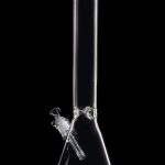Clear glass bong against a black background.