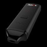 Front view of the XVAPE Avant Dry Herb Vaporizer, a sleek, black handheld device shown against a dark background.
