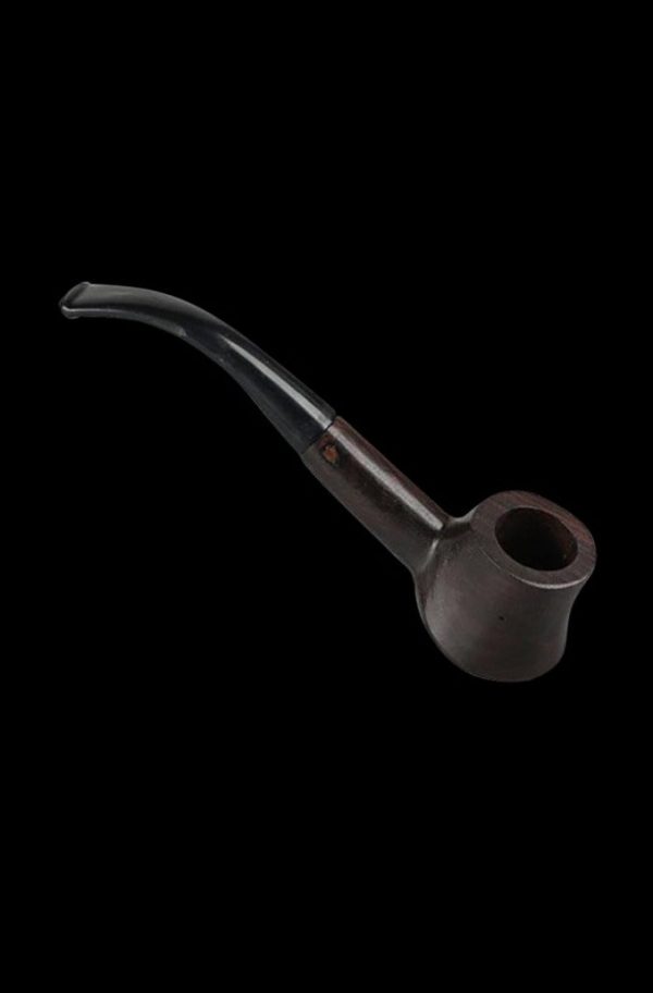 A side view of the Half Bent Style Wood Sherlock Pipe, showing the curved stem and wooden finish.