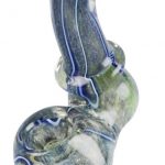 A front view of the Worked Fritted Bubbler Hand Pipe - Boomer, showing a textured glass bubbler with a rounded bowl and a gently curved neck.