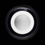 Black cannabis oil cartridge with white mouthpiece.