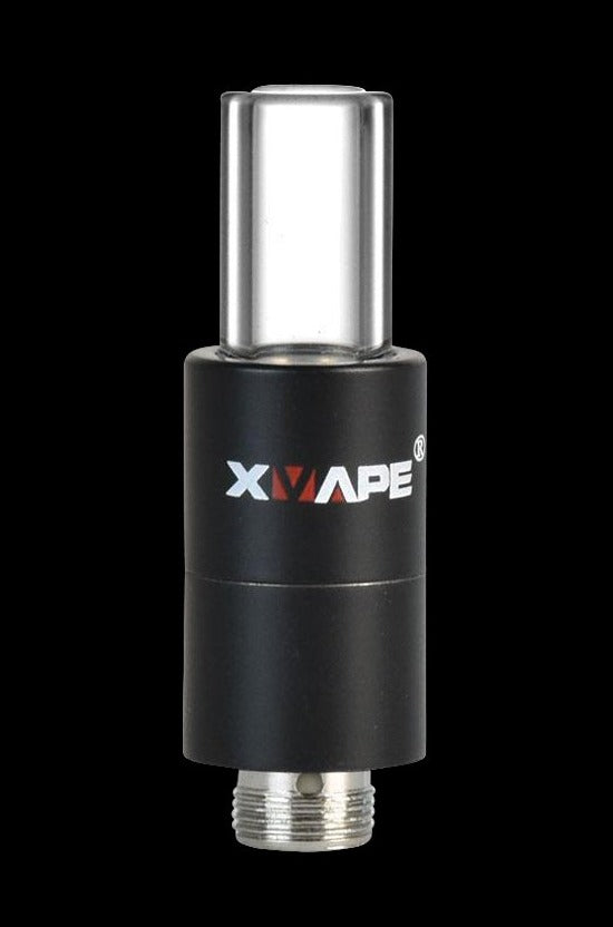 A close-up, angled view of the XVAPE Cricket+ Atomizer, showcasing its metallic finish and threaded connection.