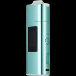 Teal cannabis vaporizer pen with digital display.