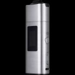 Silver cannabis vaporizer with digital display.