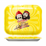 Overhead view of the Cheech & Chong 40th Anniversary Yellow Rolling Tray, showcasing its bright yellow surface.