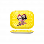 Overhead view of the Cheech & Chong 40th Anniversary Yellow Rolling Tray, showing its smooth, bright yellow surface.