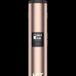 Rose gold vaporizer pen with digital display.