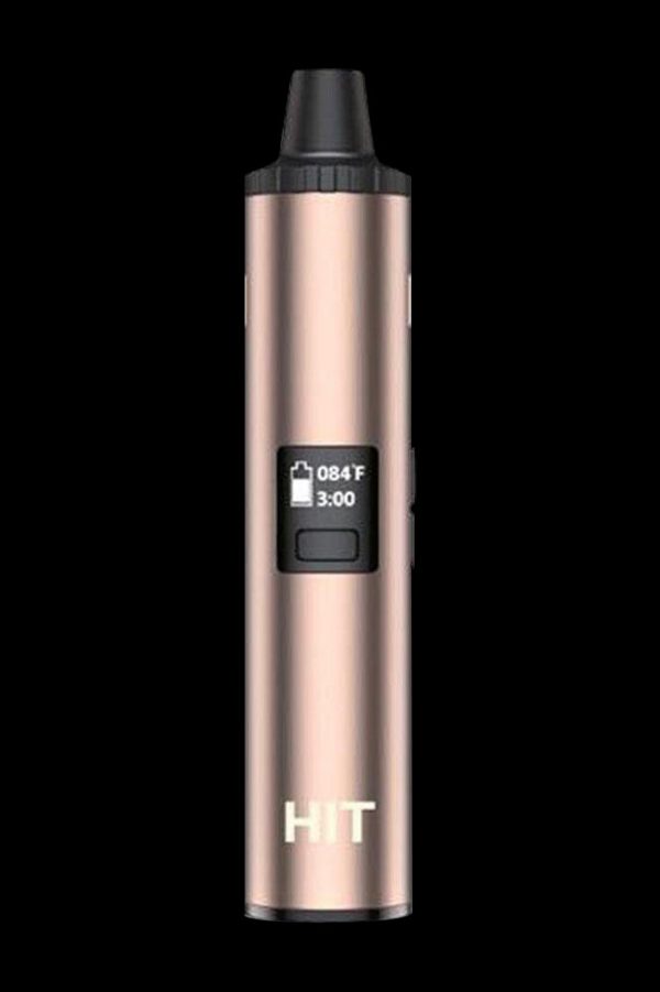 Rose gold vaporizer pen with digital display.