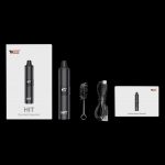 Yocan HIT dry herb vaporizer kit including device, carrying case, cleaning brush, USB charging cable, and instruction manual.