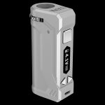 A sleek, angled studio shot of the Yocan UNI Pro Universal Vaporizer, showcasing its metallic finish and compact design.