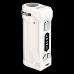 A front view of the Yocan UNI Pro Universal Vaporizer, showing the sleek, silver-toned device against a plain white backdrop.